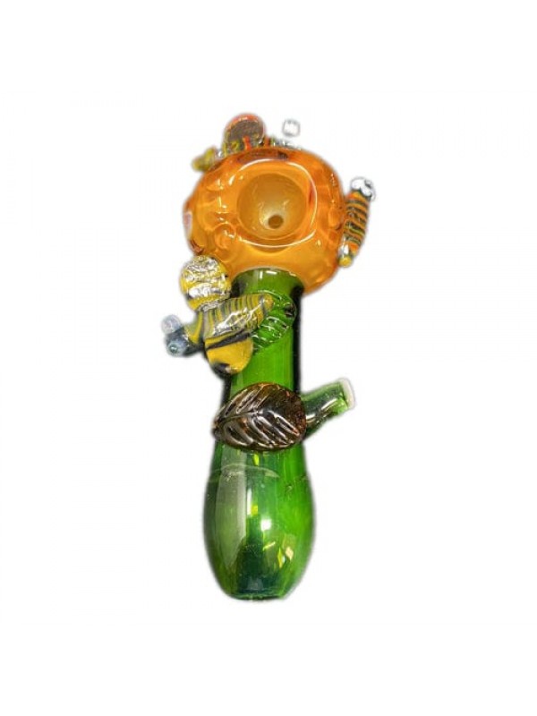 Colored Handmade Glass Hand Pipe w- Honeybee Accen...