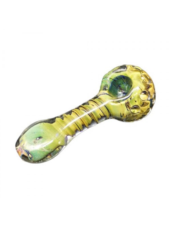 Green & Yellow Handmade Glass Hand Pipe w- Mar...