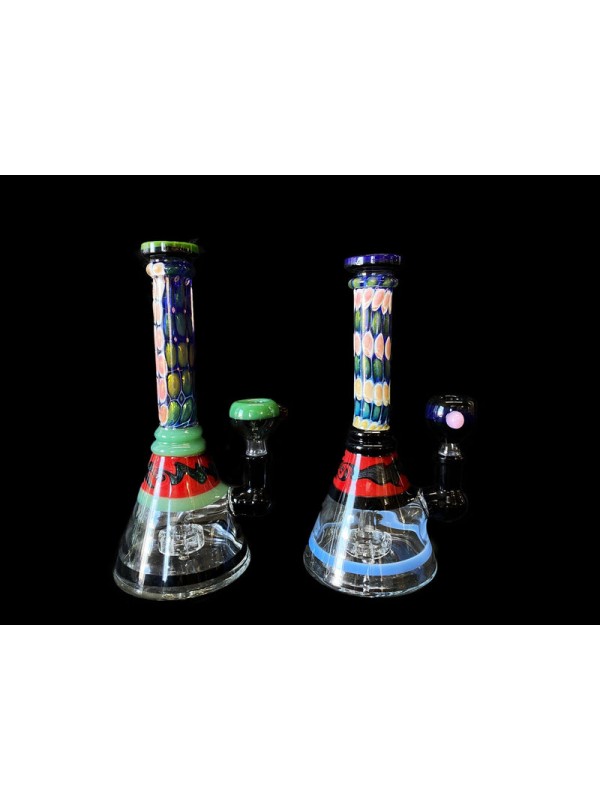 8.5" Handmade Glass Bong w- Mini Showerhead Perc & Dichro Accents
