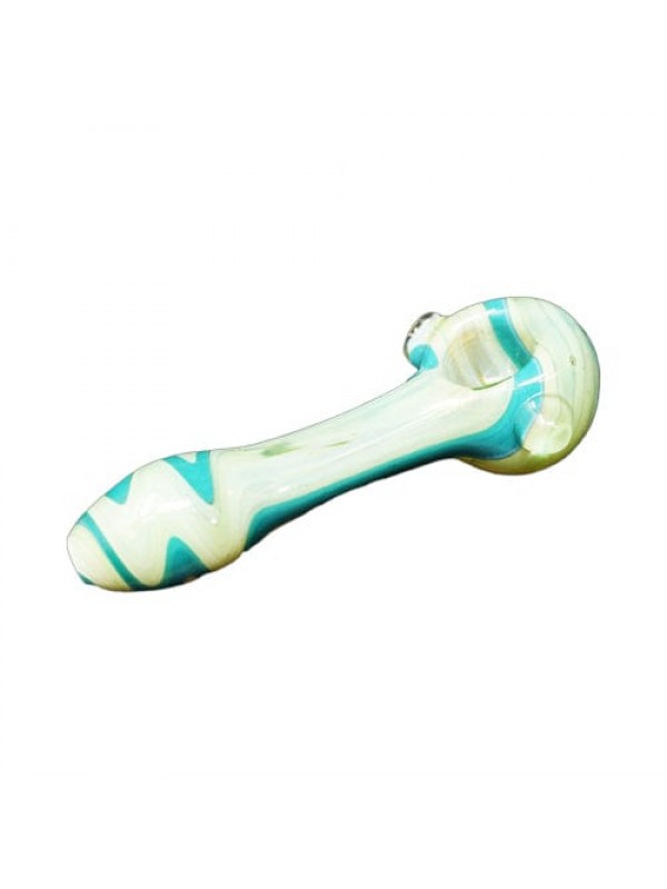 Teal & Green Handmade Glass Hand Pipe w- Wig-W...