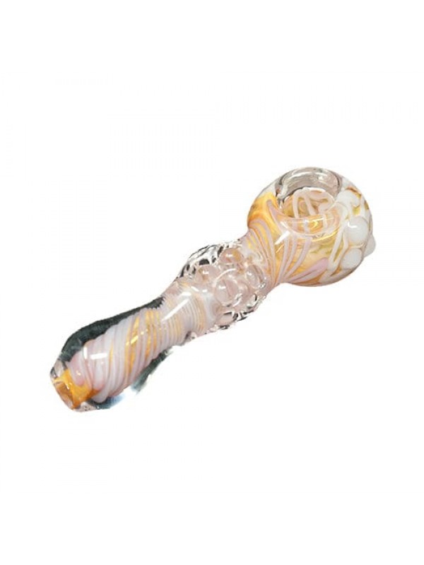 Handmade Glass Hand Pipe w- Colored Swirl Accents
