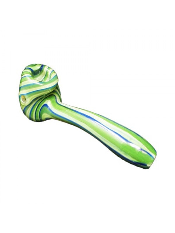 Green Handmade Glass Sherlock Pipe w- Striped Acce...