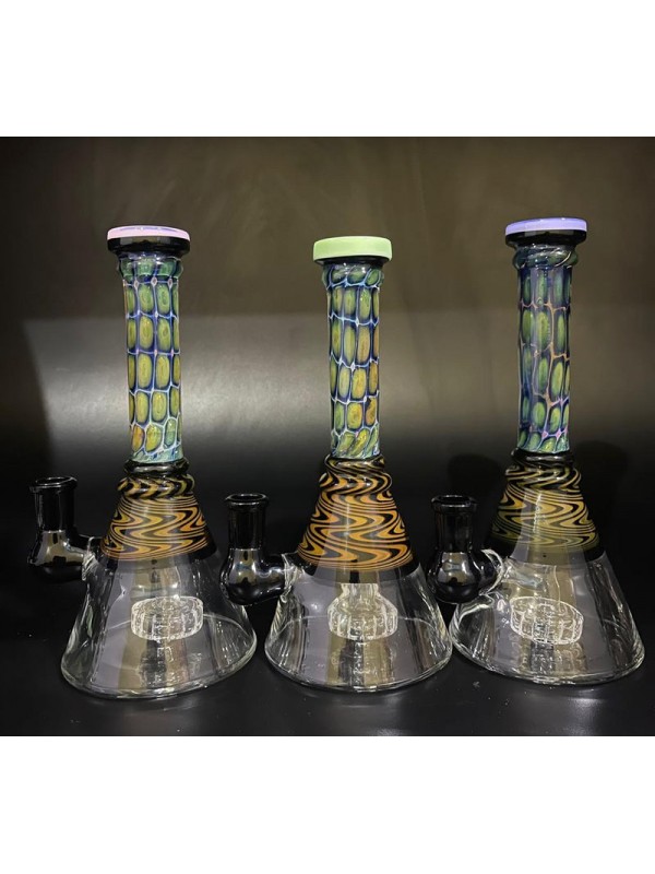 8" Handmade Glass Beaker Bong w- Fumed Accents