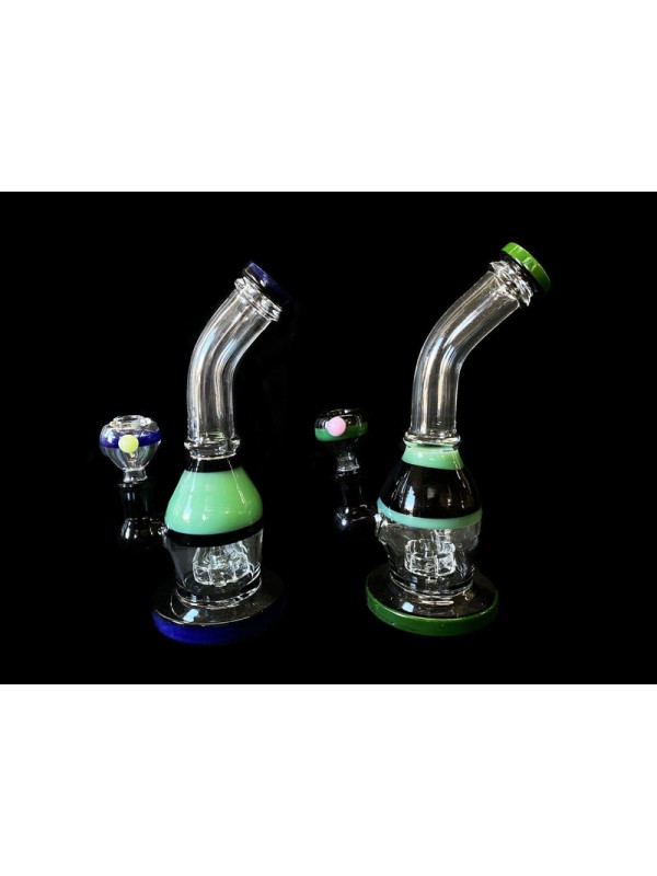 8" Handmade Glass Bong w- Mini Showerhead Perc & Slyme Accents