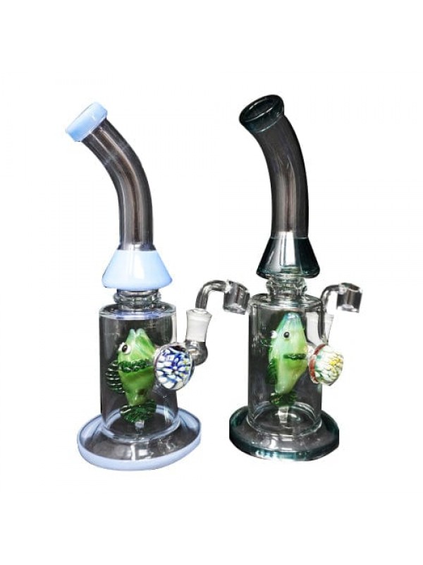 10" Handmade Glass Dab Rig w- Fish Accents