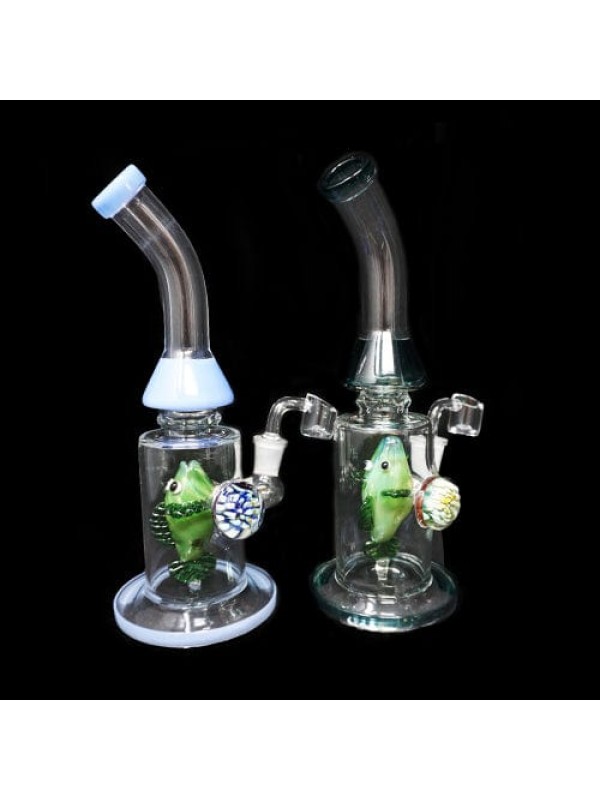 10" Handmade Glass Dab Rig w- Fish Accents
