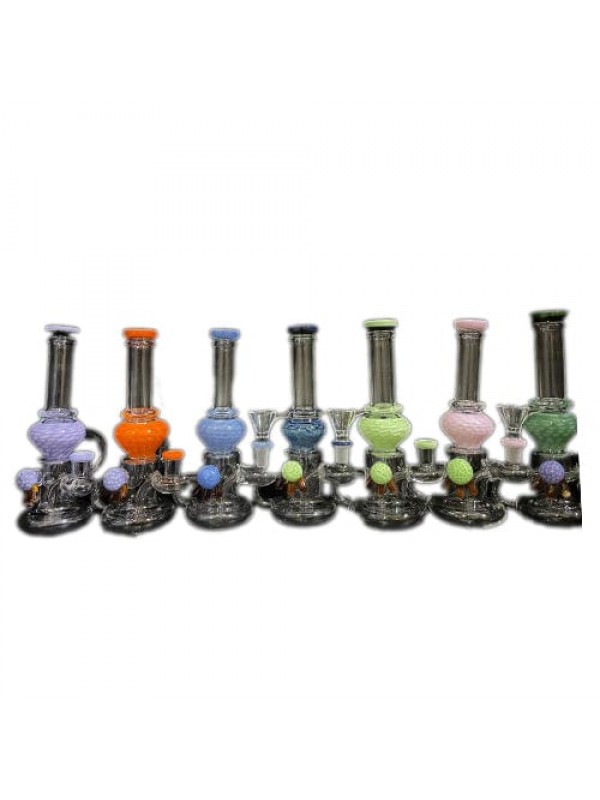 8" Handmade Glass Recycler w- Colored Accents
