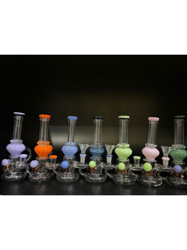 8" Handmade Glass Recycler w- Colored Accents