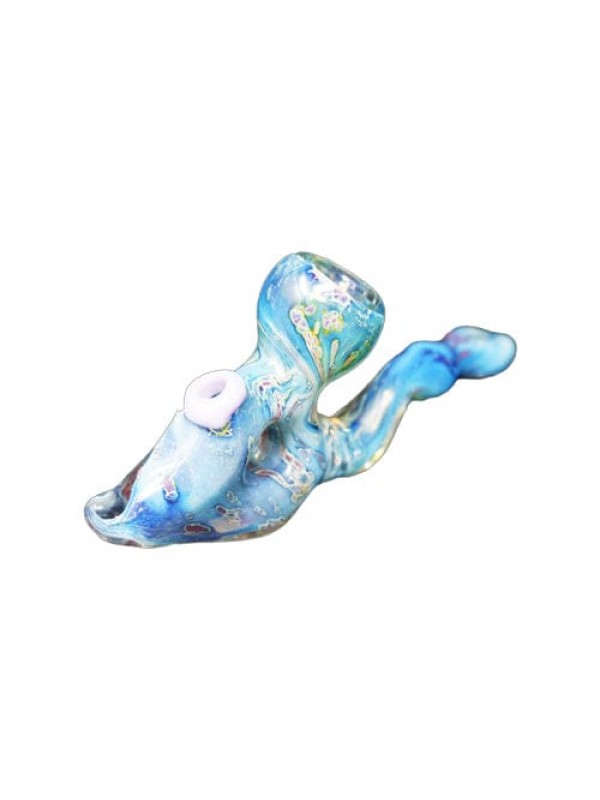 Heady Light Blue Handmade Glass Hand Pipe w- Marbl...
