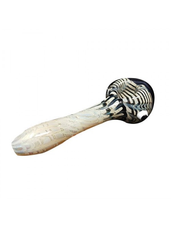White Handmade Glass Hand Pipe w- Striped Accents