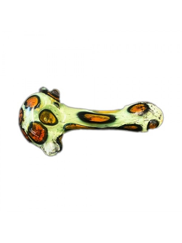 Colored Handmade Glass Spoon Pipe w- Cheetah Print