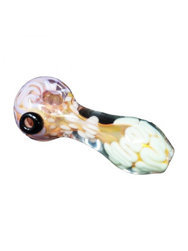 Handmade Colored Glass Hand Pipe w- Threaded Accen...