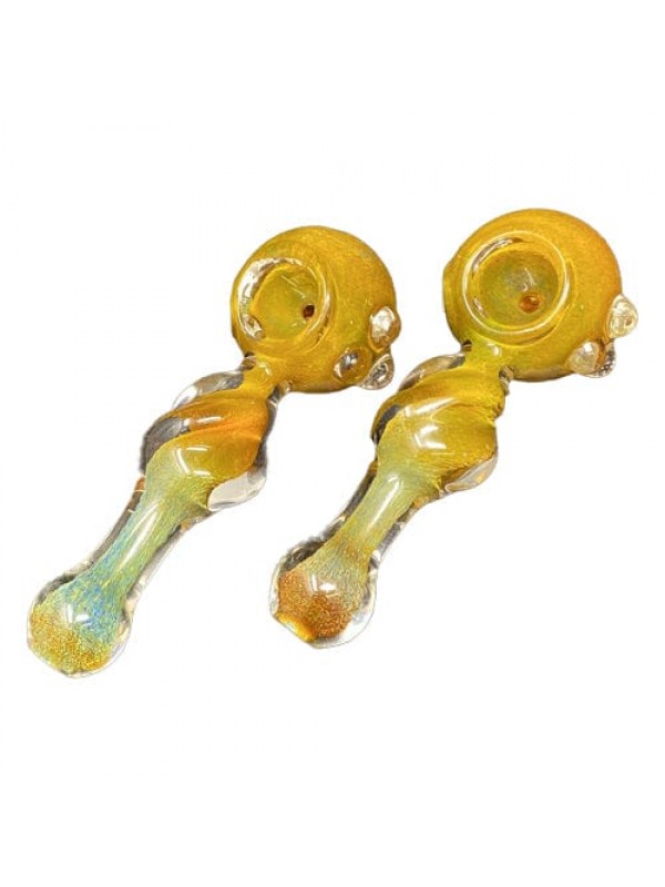 Yellow Handmade Glass Hand Pipe w- Fumed Accents