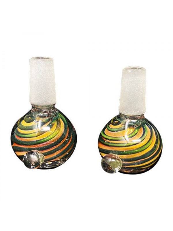 Handmade 14mm Glass Bowl Piece w- Rasta Gold Fumed...