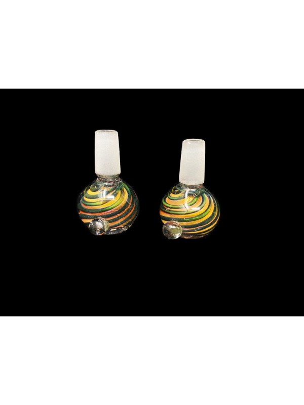 Handmade 14mm Glass Bowl Piece w- Rasta Gold Fumed Accents