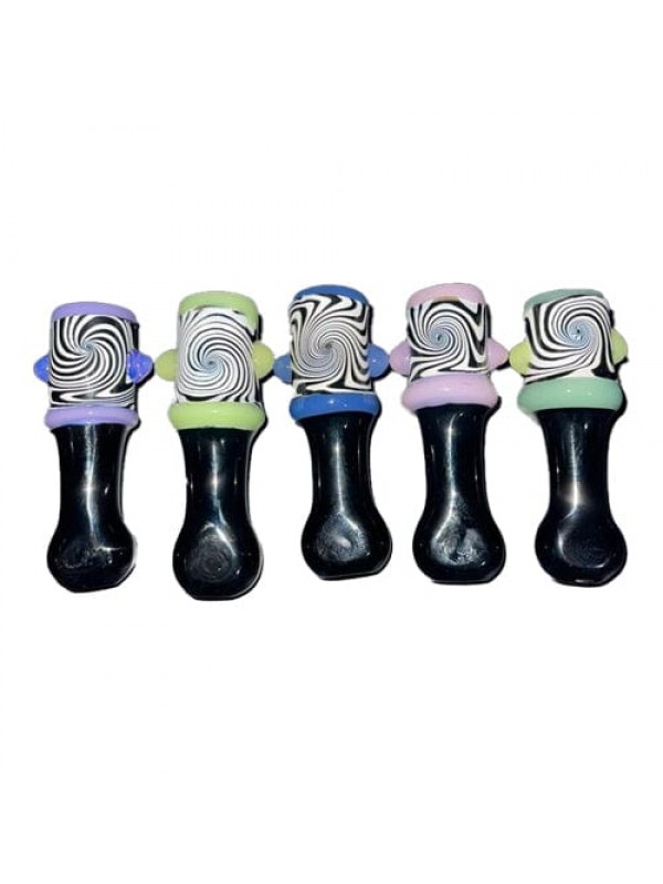 Handmade Glass Chillum w- Spiral Wig-Wag Accents