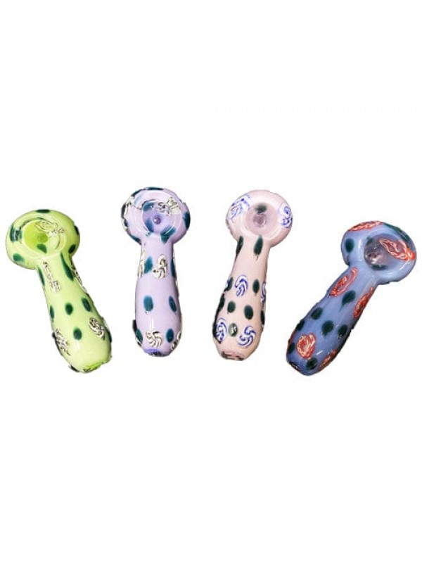 Colored Handmade Glass Spoon Pipe w- Spiral Millie...