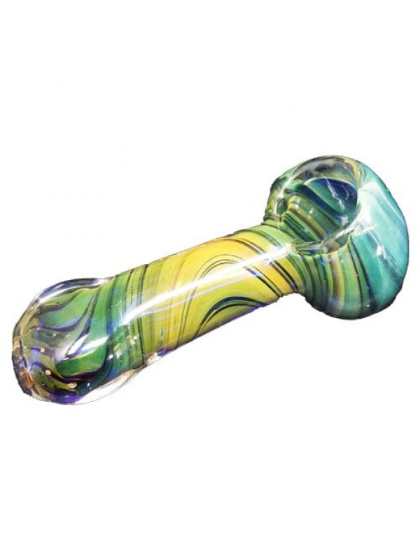 Blue & Yellow Handmade Glass Hand Pipe w- Wavy...