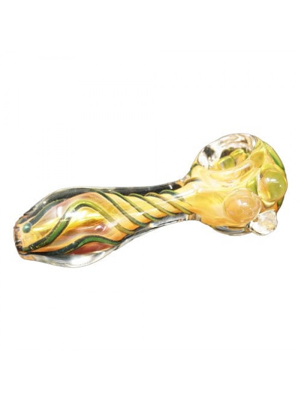 Yellow & Green Handmade Glass Hand Pipe w- Mar...