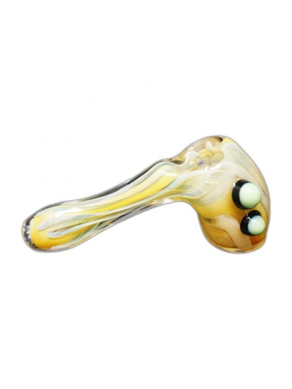 Yellow & White Handmade Glass Hand Pipe w- Mar...