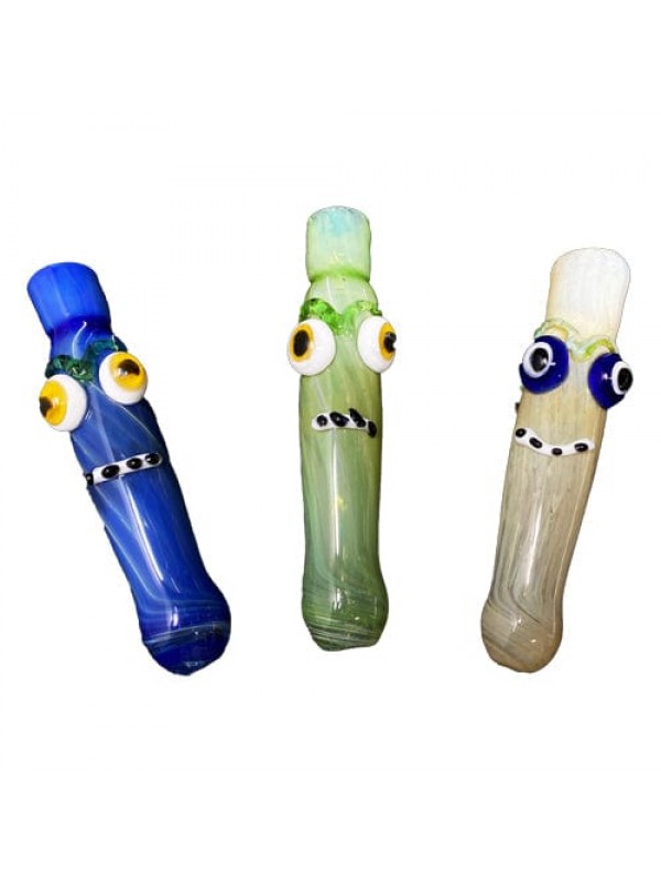 Handmade Glass Chillum w- Googly Eye Accents