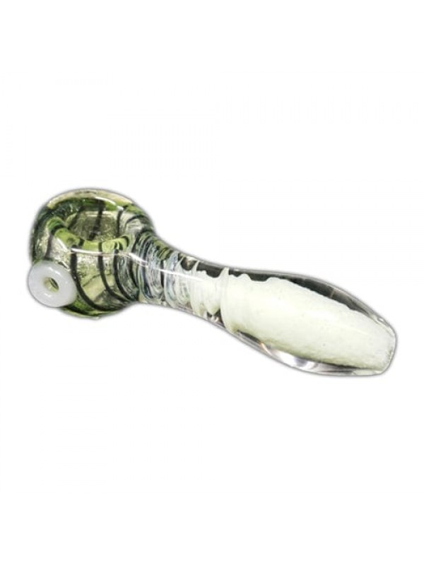 Green & White Handmade Glass Hand Pipe w- Swir...