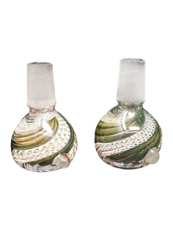 Handmade 14mm Glass Bowl Piece w- Green & Whit...