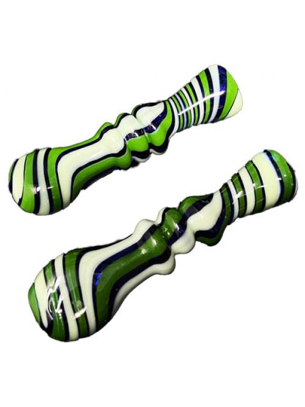 Green Handmade Glass Chillum w- Swirls