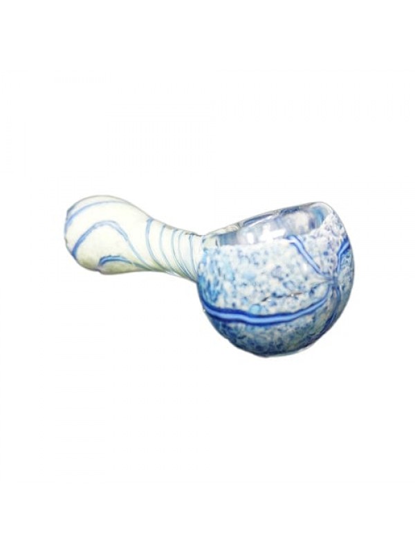 Blue & White Handmade Glass Hand Pipe w- Swirl...
