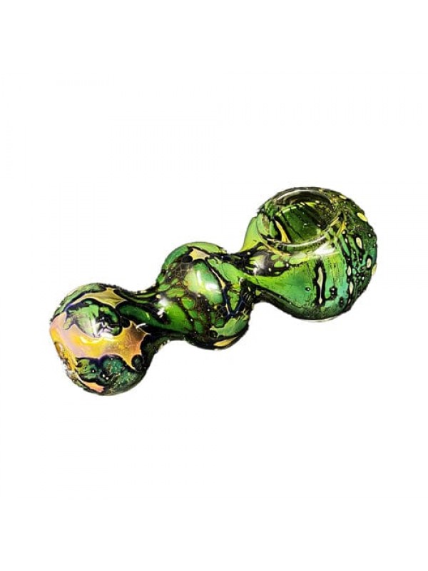 Green Handmade Glass Hand Pipe w- Gold Accents