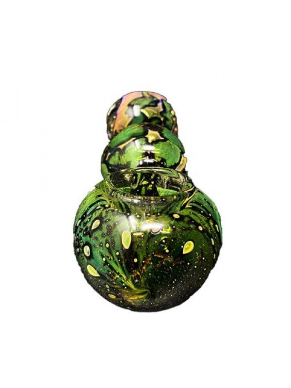 Green Handmade Glass Hand Pipe w- Gold Accents