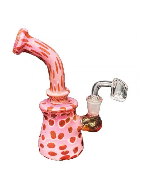 Pink Handmade Glass Dab Rig w- Polka Dots