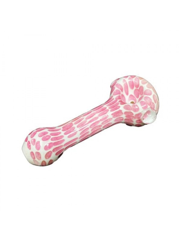 White Handmade Glass Hand Pipe w- Pink Spotted Acc...