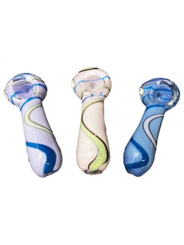 Colored Handmade Glass Hand Pipe w/ Swirl Pattern