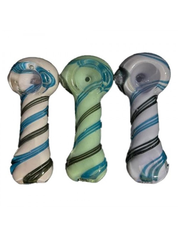 Colored Handmade Glass Hand Pipe w/ Swirl Pattern