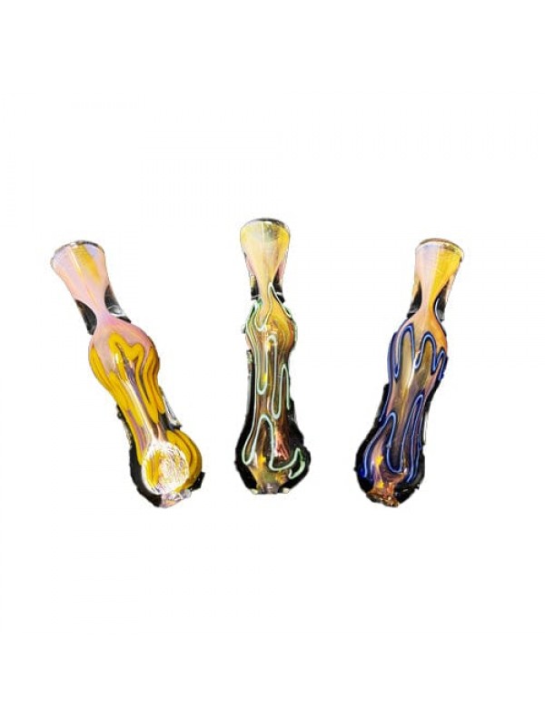 Multi-Color Handmade Glass Chillum w- Dichro & Fumed Accents